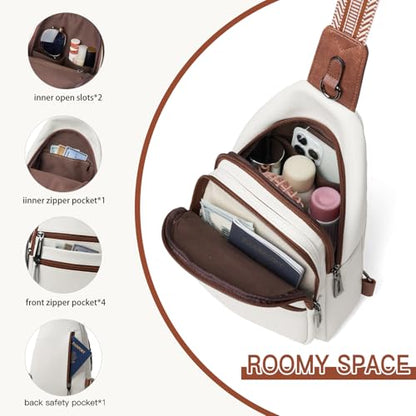Leresas Sling Bag for Women Crossbody Bags Fanny Pack Sling Purse Backpack Vegan Leather Shoulder Bag Gifts Travel Handbag Anti Theft Beige - color: Beige