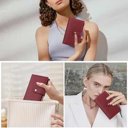 yiijay Womens Wallet RFID Blocking Leather Trifold Clutch Wallet Credit Card Holder Ladies Travel Wallet Purse with Pen Holder - color: 1Wine Red