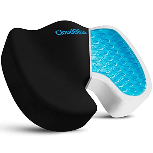 CloudBliss Gel Seat Cushion - Cooling Gel Enhanced Memory Foam Ergonomic Seat Cushion for Long Sitting for Office, Game, Car, Automotive, Airplane (Large, Black) - color: Black, size: Large