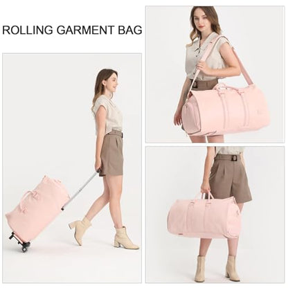 seyfocnia Rolling Garment Bag,Rolling Duffle Bag with Wheels Rolling Garment Bags for Travel with Shoe Pouch Carry On Bag Weekender Bags Garment Duffel Bag for Women-Pink - color: Pink