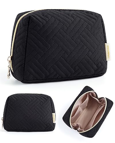 BAGSMART Small Makeup Bag, Compact Cosmetic Pouch for Women for Purse, Travel Toiletry Organizer with Wide Open Design, Black - color: 01-Black