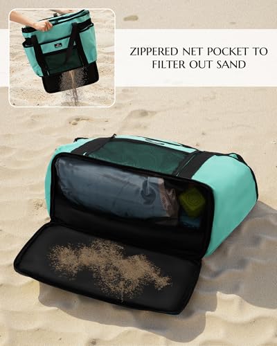 Large Beach Tote Bag with Insulated Cooler Compartment– Spacious Mesh Beach Bag for Pool, Swim & Travel, Wet/Dry Separate Compartments
