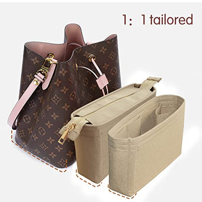 Felt Tote Bag organizer with Zipper Small Purse Organizer Insert With 2 Packs fits NeoNoe Series,Beige - color: Beige