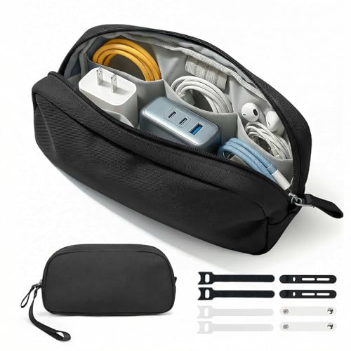 Travel Accessories Electronics Organizer, Waterproof Cable Organizer Bag for 3ft+ Cords, Tech Organizer Case for Charger, Phone & Airplane Gadgets, Black - color: Matte Black, size: Medium