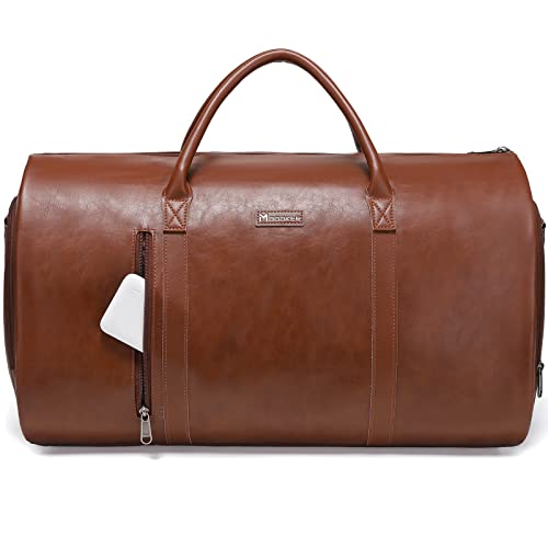 Leather Garment Bag for Travel, Modoker Carry On Travel Bag with Shoulder Strap - Ideal for Business Trips and Weekend Getaways - The Garment Duffel Bag for Traveling Men Women, Light Brown - color: C-Brown