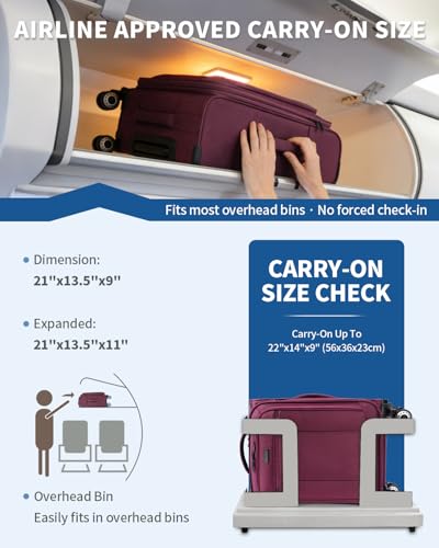 ECOHUB Carry On Luggage Airline Approved, 21 Inch Height Softside Carry On Suitcase with Spring Shock-Absorbing Spinner Wheels, Lightweight Travel Luggage with TSA Lock, Fits 22x14x9 Carry-On Bag - color: Red