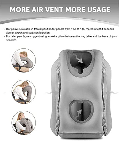Inflatable Travel Pillow - Multifunctional Travel Pillow for Adult Chin Supporting Travel Neck Pillow Airplane Sleeper Office Napping Pillow with Eye Mask, Earplugs and Portable Bag