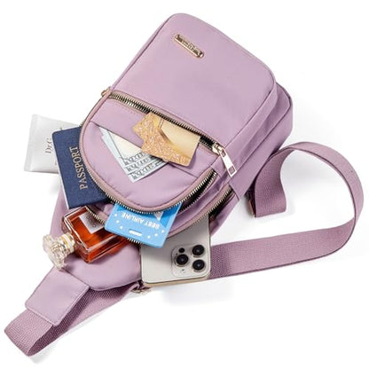 Banelu Crossbody Sling Backpack Sling Bag for Women, Small Cross Body Bag Crossbody Purse for Hiking Traveling Outdoors - color: I Lilac