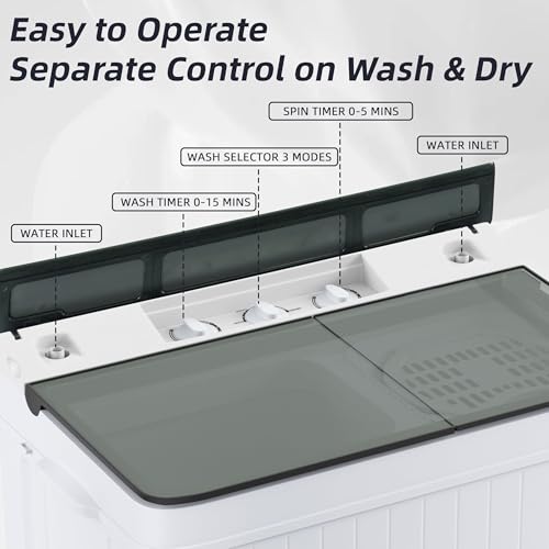 Elevon Portable Washing Machine Twin Tub 18.7 Lbs Capacity, (14.3 Lbs) and Spinner(4.4 Lbs) Combo Mini Compact Laundry Washer for Home, Apartment, Camping, RVs and Dorms, Black/White - style: 18.8LBS