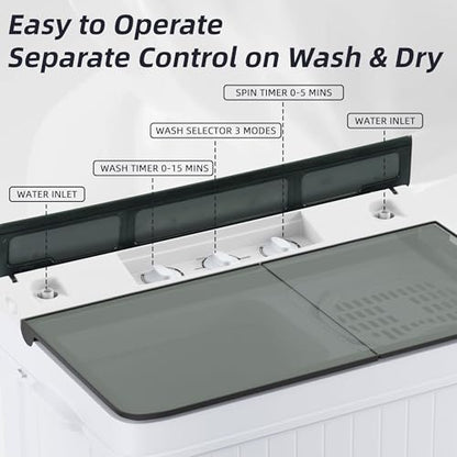 Elevon Portable Washing Machine Twin Tub 18.7 Lbs Capacity, (14.3 Lbs) and Spinner(4.4 Lbs) Combo Mini Compact Laundry Washer for Home, Apartment, Camping, RVs and Dorms, Black/White - style: 18.8LBS