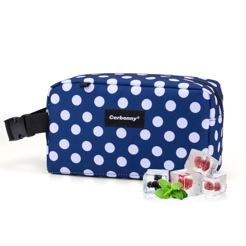 Cerbonny Small Cooler Bag Freezable Lunch Bag for Work School Travel,Small Lunch Bag,Small Insulated Bag For Adults/Kids,Freezer Lunch Bags,Mini Lunch Bag Fit For Yogurt（Blue with white dots） - color: Blue with white dots