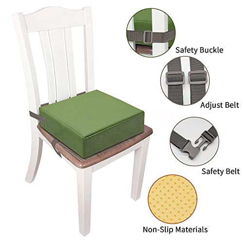 Toddler Booster Seat for Dining Table, PU Washable Double Safe Straps Non-Slip Bottom Booster Seat Dining Toddler, Portable Travel Increasing Cushion (Light Green) - color: Light Green