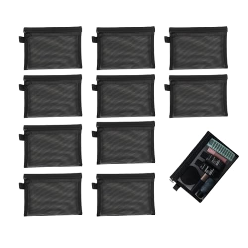Astero 10 Pcs Black Zipper Pouches – 7.48"×5.51" Small Ripstop Storage Bags, Lightweight Travel Organizers for Makeup, Cables, Toiletries and Everyday Essentials