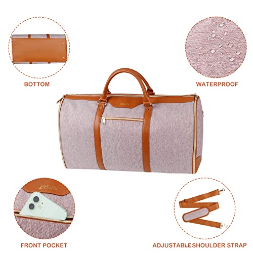 Garment Bag for Travel, Convertible Carry-on Duffel with Shoe Compartment, Waterproof & Wrinkle-Free Suit Carrier, Foldable & Lightweight, 50L - color: Pink