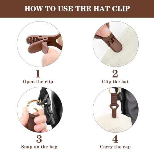 Niveaya Hat Clip for Travel on Bag - 2 Pack, Vacation Beach Cruise Essentials Accessory for Travel Handbag Backpack Luggage, Securely Hold to Keep Hat Shaped, Black+Brown - color: 2pcs Black+brown