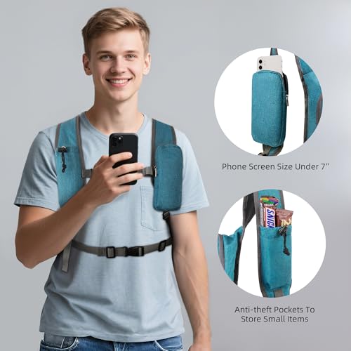 Small Hiking Backpack with Detachable Front Phone Holder, Foldable Packable Back pack with Chest and Waist Strap, Lightweight Daypack for Women Men (Blue, 15L) - color: Blue