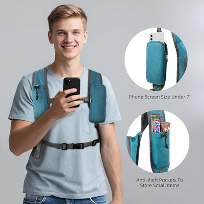 Small Hiking Backpack with Detachable Front Phone Holder, Foldable Packable Back pack with Chest and Waist Strap, Lightweight Daypack for Women Men (Blue, 15L) - color: Blue