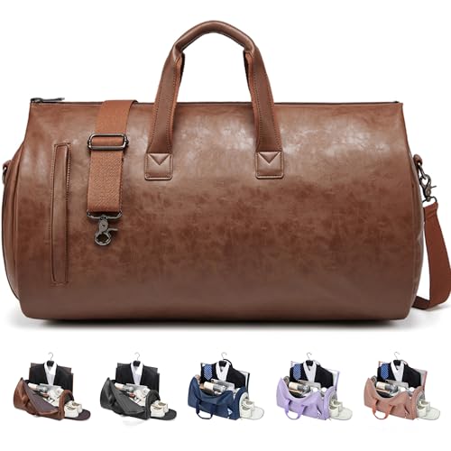 Convertible Garment Bag, Carry on Garment Duffel Bag with Shoulder Strap, Men's Women's Travel Clothing Bag with Shoe Compartment, 2-in-1 Hanging Suitcase Suit Business Travel Bag (Brown) - color: Brown