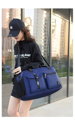 New men's and women's splash proof sports hand travel fitness shopping weekend camping overnight bags. (Navy blue) - color: Navy blue