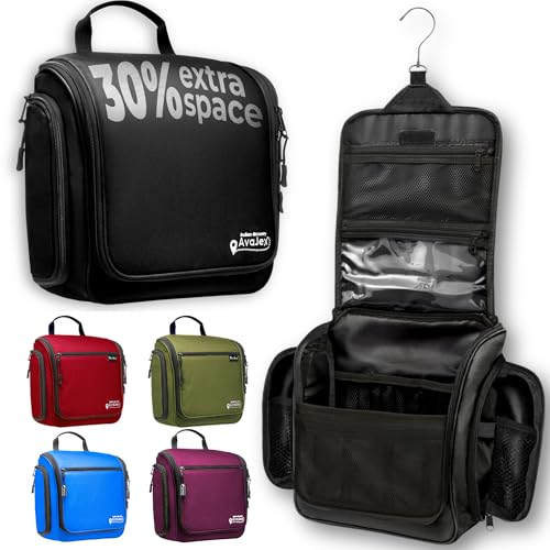 Travel Toiletry Bag for Men and Women - (10.6”x10.6”x3.2”) Large Hanging Toiletry Organizer - Waterproof Hygiene Bag with Metal XXL Swivel Hook, with Sturdy Zippers and 15 Compartments for Toiletries - color: L Grease Black
