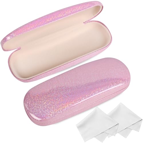 Joyberg Glasses Case, 2 Pack Eyeglass Case with Cleaning Cloth, Glasses Case Hard Shell Fits Most Glasses - color: Bright Pink