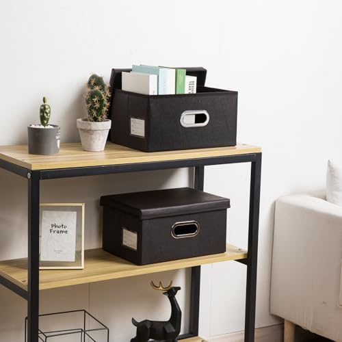PRANDOM Collapsible Storage Box with Lid [3-Pack] Leather Fabric Foldable Storage Bin Organizer Container Basket Cube with Cover for Home Bedroom Closet Office Nursery Black(13.6x9.6x6.9) - color: Black, size: Small(3-Pack)