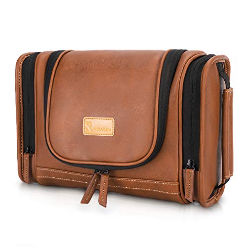 MIRASON Travel Toiletry Bag, Hanging Toiletry Bag for Men, Leather Travel Shower Bag for Toiletries Dopp Kit Bathroom Bag with Metal Hook, Gift for Men (Brown) - color: Brown