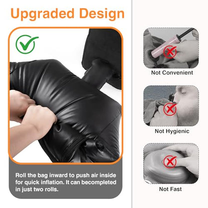 Maliton Inflatable Foot Rest Pillow for Travel,Kids Airplane Bed,Adjustable 3 Layers Height Leg Pillow of Air Travel Essentials,Car, Office, Home - Fast Inflation (Black) - color: Black