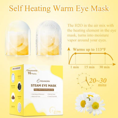 16Packs Steam Eye Mask, Heated Eye Mask for Sleeping, Warm Compress for Eyes, Self Heating Disposal Steam Mask for Home Sleep, Office, Spa, Travel Essentials Mothers Day Gifts (Chamomile) - color: 16Packs Chamomile