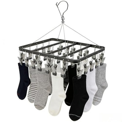 Pants Hanger Clothes Drying Racks Clip Hangers Metal with 36 Clips Heavy Duty Windproof Underwear Hanger Foldable Laundry Clip for Jeans Yoga Leggings trousersSocks Bras Black - color: Black