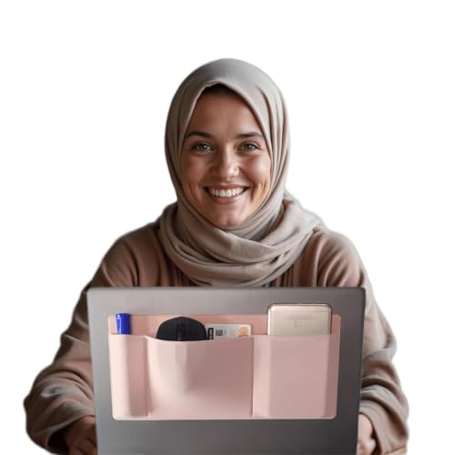 AMOZIFY® 3-Pocket Organizer, Mouse Holder for Laptop Stick On, Adhesive Pouch & External Hard Drive Sleeve, SSD Storage Case for MacBook, Reusable (Pink) - color: Pink