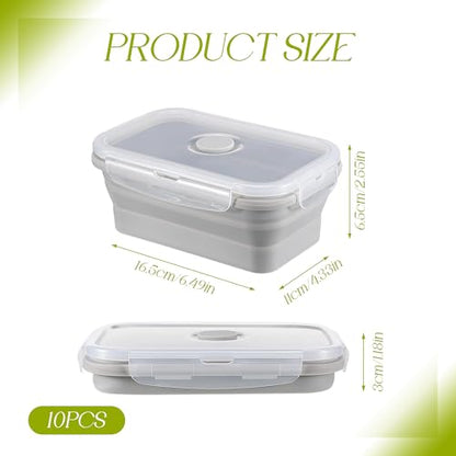 10Pcs Silicone Collapsible Food Storage Containers with Airtight Lids 17 oz Collapsible Bowls with Lids for Camping Silicone Containers for Lunch Box for Kitchen, Freezer Microwave Dishwasher Safe