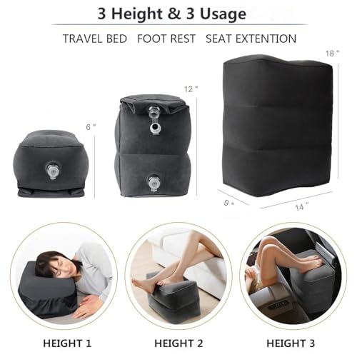 Inflatable Travel Foot Rest Pillow, Adjustable Height Leg Rest Pillow for Cars, Home, Office, Trains, Airplane, Make a Flat Bed for Baby, Kids, Toddlers, Grey, 2 Pack - color: Grey 2