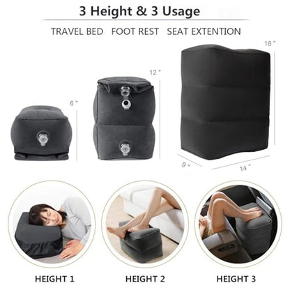 Inflatable Travel Foot Rest Pillow, Adjustable Height Leg Rest Pillow for Cars, Home, Office, Trains, Airplane, Make a Flat Bed for Baby, Kids, Toddlers, Grey, 2 Pack - color: Grey 2