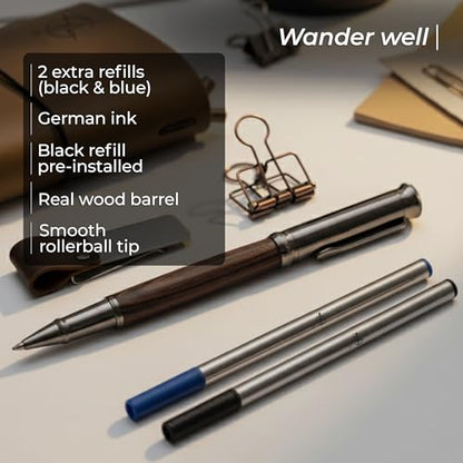 WANDERINGS A5 Travelers Notebook Bundle – 6" x 8.5" (15 x 22cm) – Genuine Leather Journal with Pen Holder, Pen, 2 Ink Refills, PVC Folder & Binder Clip - size: A5