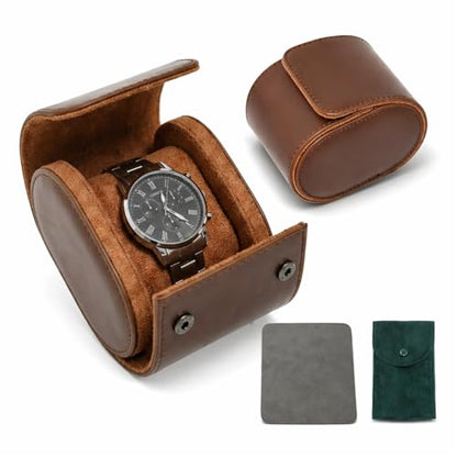 Watch Roll Travel Case for Men & Women – Portable Watch Storage Organizer with Removable Pillows & Solid Dividers, Secure Watch Holder for Home & Travel, Includes Watch Pouch & Cleaning Cloth (1 Slot)