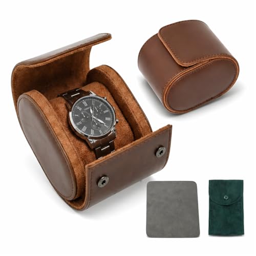 Watch Roll Travel Case for Men & Women – Portable Watch Storage Organizer with Removable Pillows & Solid Dividers, Secure Watch Holder for Home & Travel, Includes Watch Pouch & Cleaning Cloth (1 Slot)
