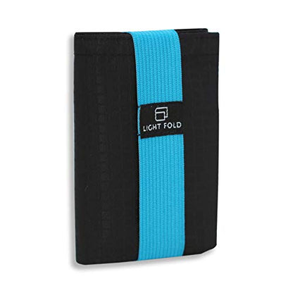 LIGHT FOLD Ultra Slim Tri-Fold Wallet with RFID Blocking, Lightweight Minimalist Men’s Wallet with Elastic Band, Waterproof Durable Nylon Fabric, Slim Front Pocket Card Holder Fits 12 Cards & Cash - color: Blue