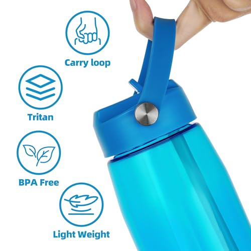 OLDLEY 32 oz Water Bottle with Straw, Leakproof Sports Water Bottle with Carry Strap, BPA-Free Large Water Bottles for Home,Travel, School, Outdoors, Gym, Tritan, Blue - color: Blue