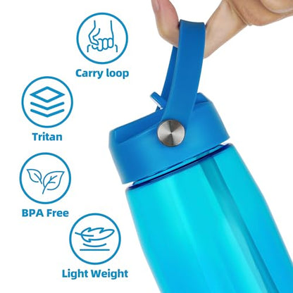 OLDLEY 32 oz Water Bottle with Straw, Leakproof Sports Water Bottle with Carry Strap, BPA-Free Large Water Bottles for Home,Travel, School, Outdoors, Gym, Tritan, Blue - color: Blue