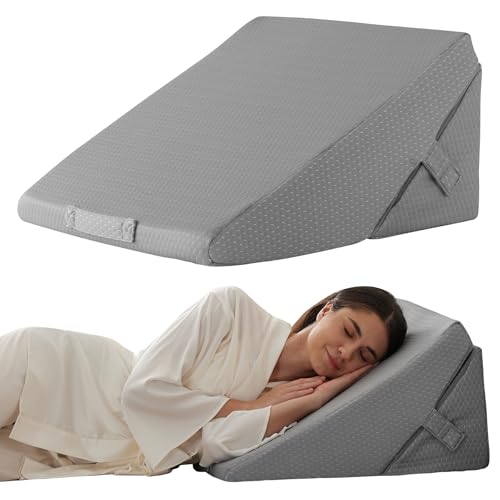 Bedluxe Wedge Pillow for Sleeping, Adjustable 9&12 Inch Foldable Bed Wedge Pillow Set, Orthopedic Memory Foam Triangle Pillows Wedge, 7-in-1 Elevated Pillows for Leg and Back Support, Grey - color: Grey, size: Adjustable 9&12 Inch