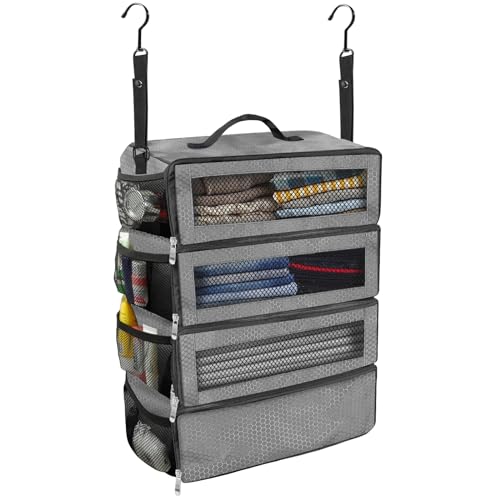 Olosar Suitcase Organizer, Travel Luggage Organizer Portable Hanging Travel Shelves Collapsible Hanging Packing Cubes for Carry on Suitcase - color: Grey-M, size: Medium