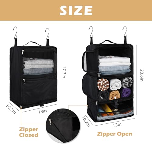 Surblue Hanging Shelves Travel Storage Bag Compression Packing Cube for Suitcase Collapsible with Extension Layer Large Capacity, Black,XL - color: A-Black, size: XL 13*10.2*23.2in