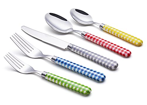 ANNOVA Silverware Set Stainless Steel Colorful Tableware Kitchen Flatware Set Utensils, Includes Dinner Knives, Forks, Spoons, Salad Forks & Dessert Spoons (Mix/Checkered, 20 Pieces) - color: Mix 02