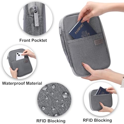 Family Passport Wallet Holder,Waterproof Multi functional Travel Document Organizer for Men Women Travel Wallet - color: Light Gray