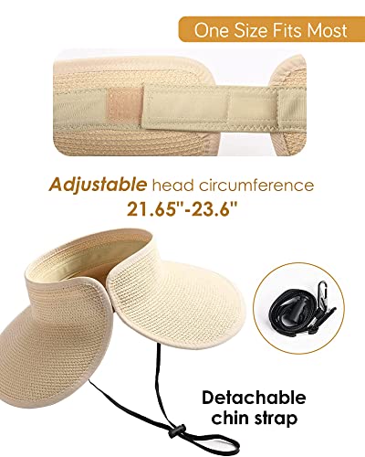 FURTALK Sun Hats for Women Wide Brim Beach Hat Straw Visor Ponytail Summer UV Packable Foldable Beach Vacation Essentials - color: 06-mix Beige