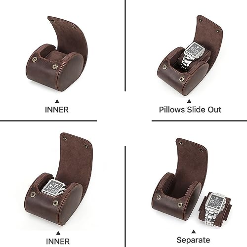 Personalized Custom Name Watch Case Roll Organizer, Genuine Leather Travel 1-Watche Case For Watch/Bracelet (03 Coffee) - color: 03 Coffee