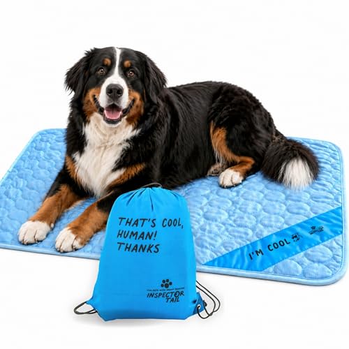 INSPECTOR TAIL Dog Cooling Mat - No Freeze Needed, Self-Cooling Pad for Extra Large Dogs, Washable Portable for Crate Kennel Car Sofa Bed Floor, Indoor Outdoor Summer Use, 47"x31" with Carry Bag - size: Blue- 47.24" x 31.5"