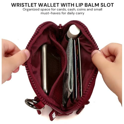 Keychain Wallet for Women Mini Zip Card Holder with ID Window Coin Purse Detachable Wristlet Small Wallets Burgundy - color: Burgundy