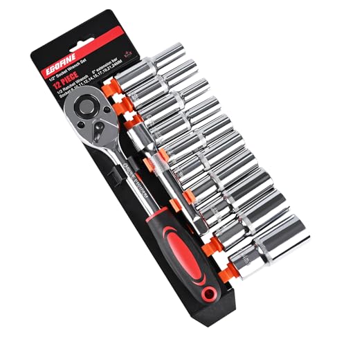 Egofine 12PCS 1/2" Drive Deep Socket Set,Metric(8-24MM),6-Point, Cr-V Steel - size: 1/2, style: 12PC Deep Socket Set